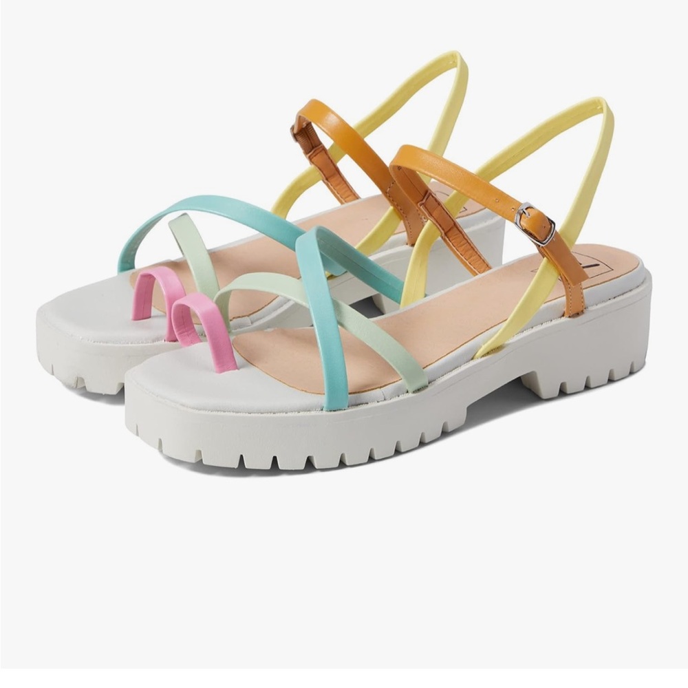 Penny Loves Kenny Pink and Yellow Sandals Vibrant Strappy Design